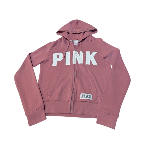 PINK Victoria's Secret size Small Pink Zip Up Hoodie Metallic Logo - Picture 1 of 6